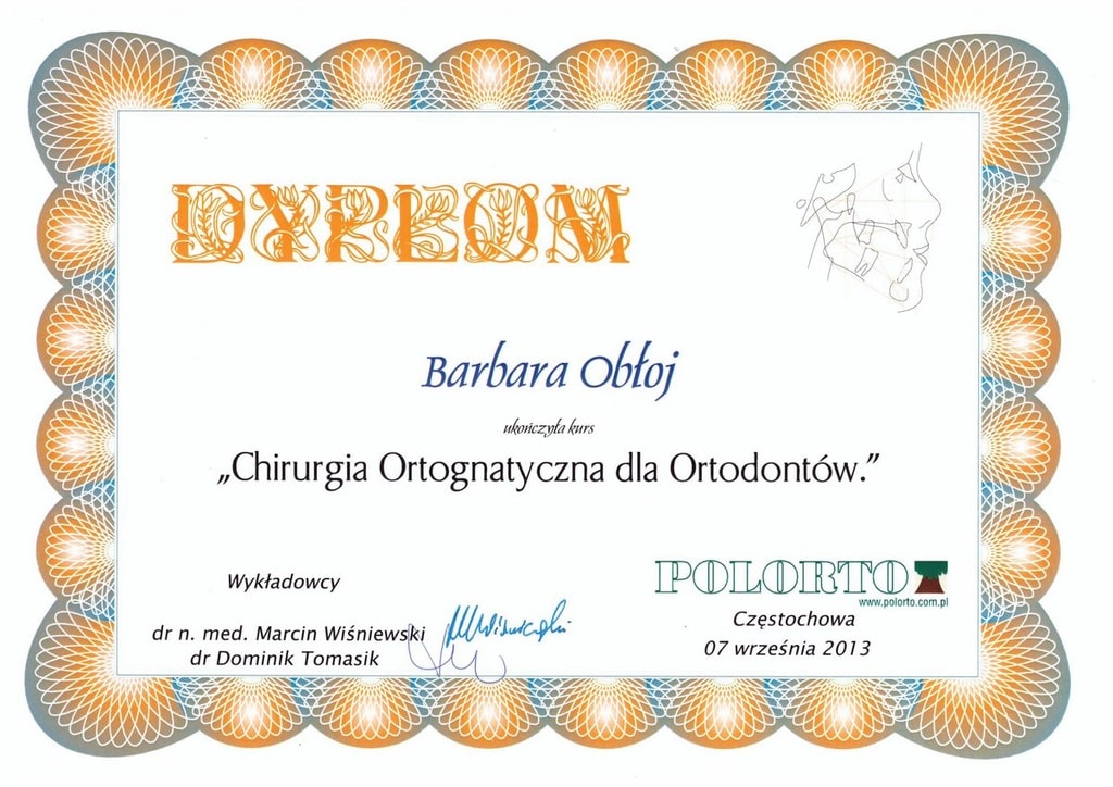 dr n. med. Barbara Obłoj certificate