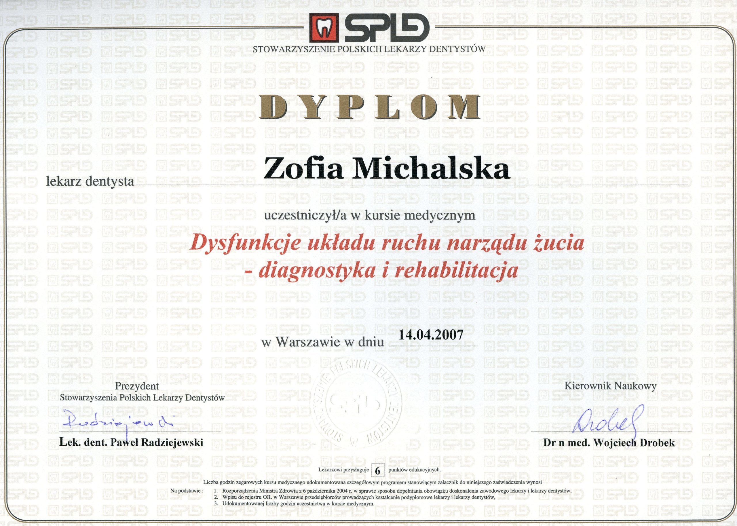 Diplom. dr stom. Zofia Michalska