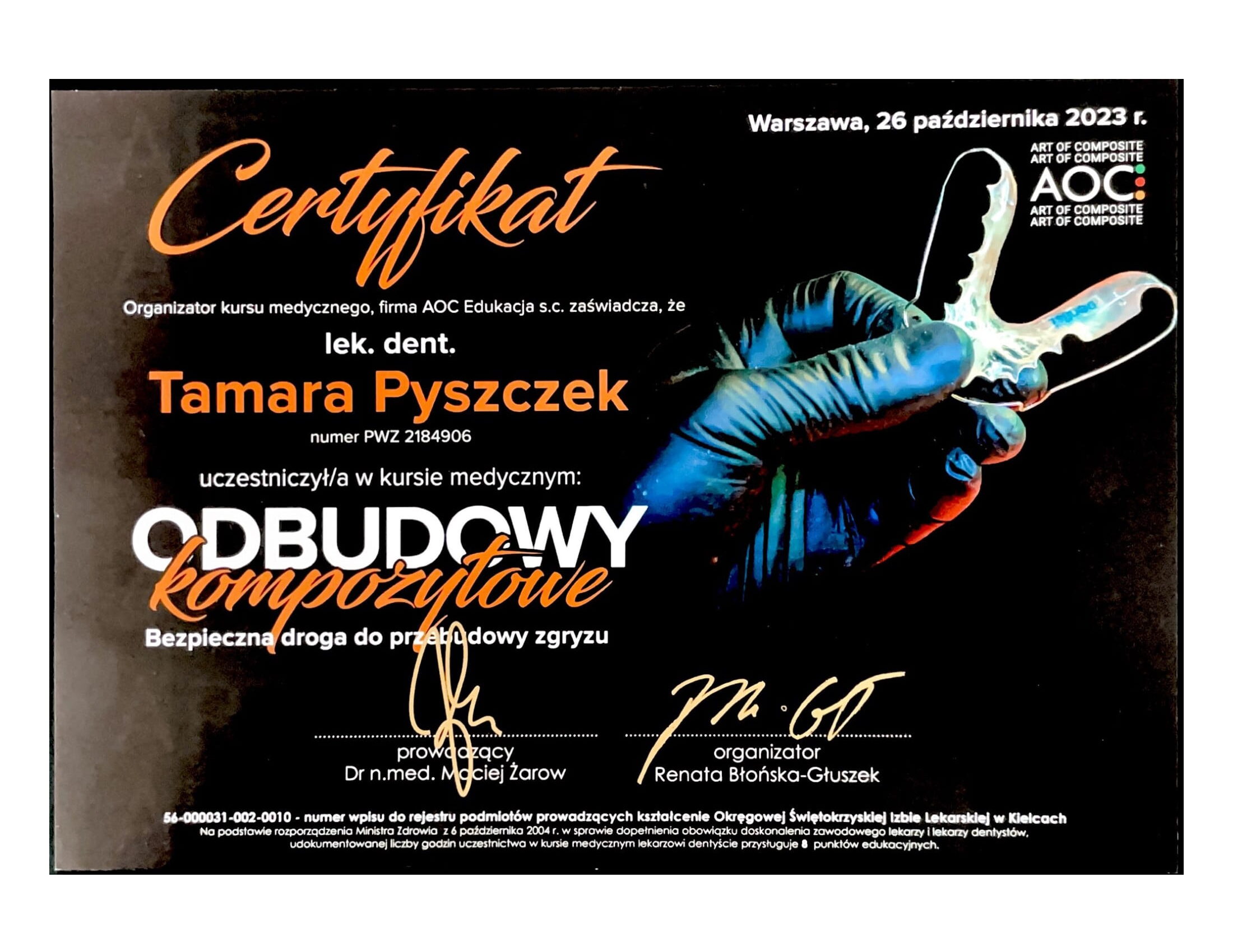 The organiser of the medical course, AOC Edukacja s.c., certifies ze-1